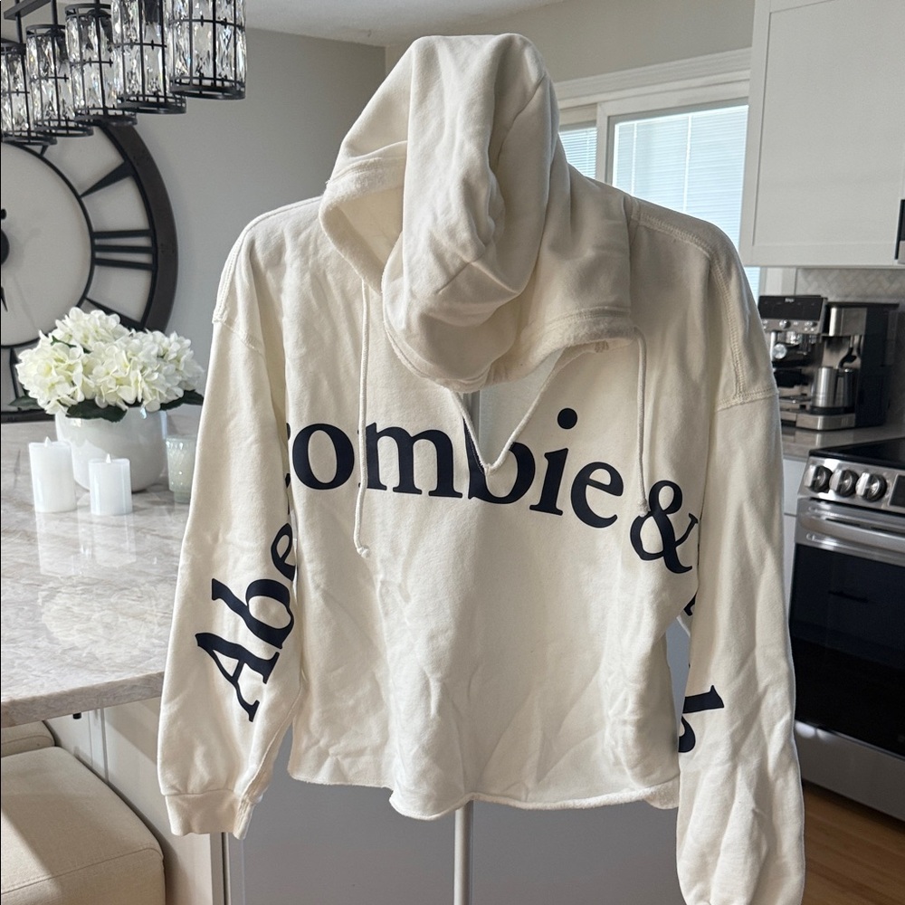 Abercrombie & Fitch Off-White Hoodie with Navy Logo